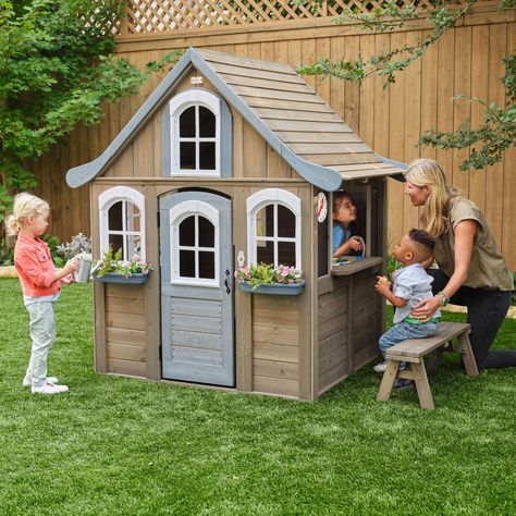 KidKraft Forestview II Wooden Outdoor Playhouse with Kitchen - Walmart.com Kids Outdoor Playhouse, Big Playhouses, Cedar Playhouse, Wooden Outdoor Playhouse, Playhouse Diy, Playhouse Interior, Luxury Playhouses, Playhouse Furniture, Best Outdoor Toys