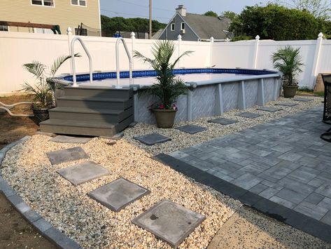 Above Ground Pool Pavers, Above Ground Pool Pavers Ideas, Pavers Around Pool Above Ground, Diy Above Ground Pool Landscaping, Semi Above Ground Pool, Deck Gardening, Pool Deck Decor, Diy Above Ground Pool, Pool House Ideas