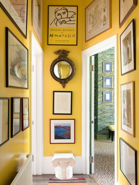 20 Clever hallway, stairs and landing ideas you need to see | Fifi McGee | Interiors + Renovation Blog Stairs And Landing Ideas, Yellow Hallway, Colorful Eclectic Home, Hallway Gallery Wall, Luke Edward Hall, Landing Ideas, Edward Hall, Hallway Colours, Hallway Inspiration