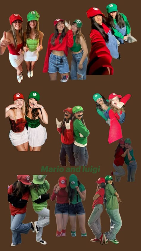 Ideasss Duo Halloween Outfits, Carnaval Duo, Hoco Week Ideas, Mario And Luigi Halloween, Luigi Halloween Costume, Bestie Halloween Costumes, Mario Halloween Costumes, Duo Outfits, Costumes Carnaval