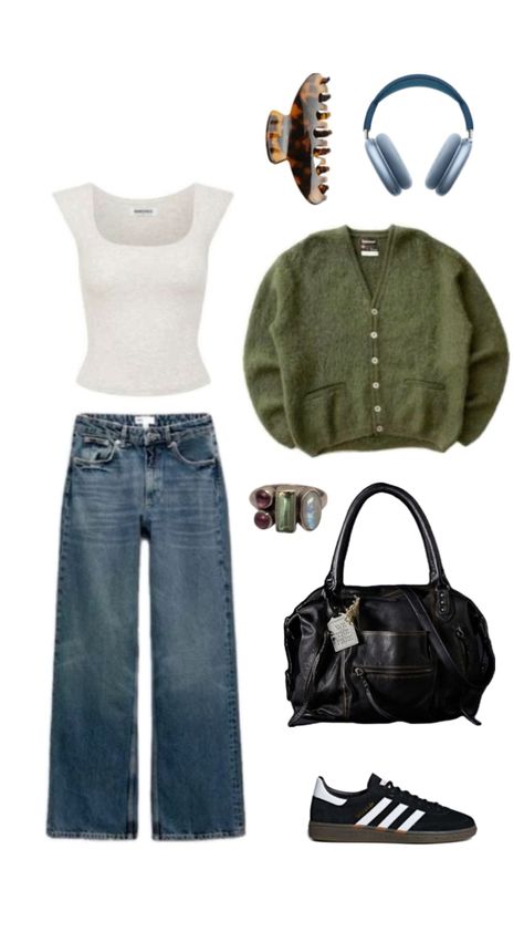 realistic new outfit for me (already have/wear half the stuff in the collage) Chilly Weather Outfits, Low Rise Jeans Outfit, Collage Outfits, Wide Leg Denim Pants, Wide Leg Jeans Outfit, Low Rise Baggy Jeans, Paris Outfits, Interview Outfit, Warm Outfits