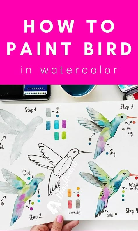 Learn how to paint a hummingbird in watercolor | learn how to paint animals in watercolor for beginners step by step | painting ideas for newbie ideas | #animals #watercolor #drawingideas Watercolor Hummingbird, Hummingbird Painting, Learn Watercolor Painting, Step By Step Watercolor, Watercolor Beginner, Learn Watercolor, Watercolor Tips, Watercolor Paintings For Beginners, Watercolor Tutorial