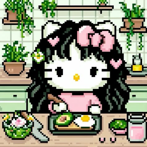 Sushi Wallpaper Aesthetic, Cute Pixel Wallpaper, Hello Kitty Aesthetic Pfp, Pretty Hello Kitty, Hello Kitty And Friend, Kawaii Anime Wallpaper, Icons Hello Kitty, Art Hello Kitty, Pixel Aesthetic