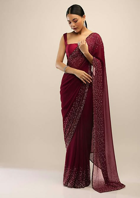 Farewell Saree, Maroon Saree, Sarees For Girls, Indian Sari Dress, Simple Saree Designs, Kalki Fashion, Modern Saree, Fancy Sarees Party Wear, Traditional Indian Dress