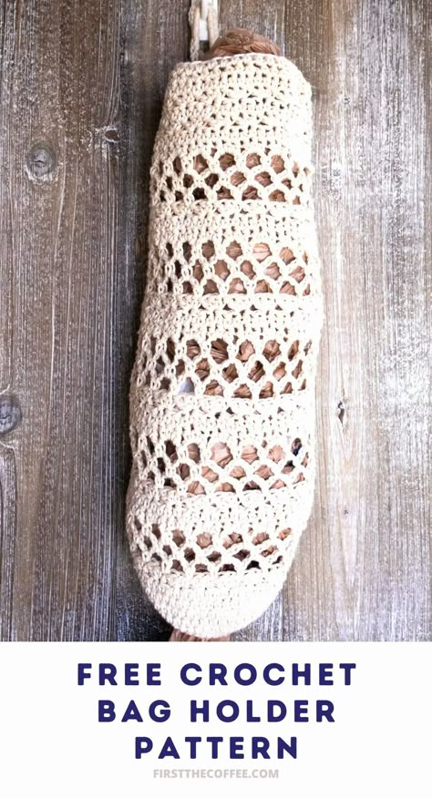 Free Crochet Bag Holder Pattern, Crochet Plastic Bag Holder Free Pattern, Crochet Organizer Storage Ideas, Crochet Bag Holder Pattern, Crochet Bag Holder, Crochet Storage Bag, Crochet Grocery Bag, Bag Holder Pattern, Crochet Pattern Beginner