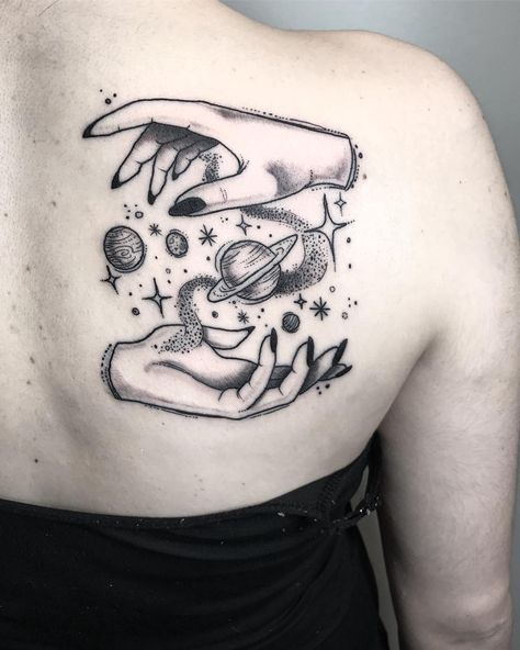 Galaxy hands tattoo Hands Holding Planets Tattoo, Space Babe Tattoo, Cosmic Hand Tattoo, Space Goddess Tattoo, Space Hand Tattoo, Spiral Galaxy Tattoo, Space Arm Tattoo, Galaxy Tattoo Ideas, Hippie Tattoos