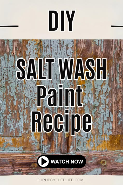 Bring the beachy charm indoors with DIY salt wash paint! This pin features a simple recipe and technique to create a gorgeous, textured finish on your furniture or projects. ➡️ Watch the video & transform your space with a coastal vibe! Perfect for beginners! #diycrafts #saltwashpaint #coastaldecor