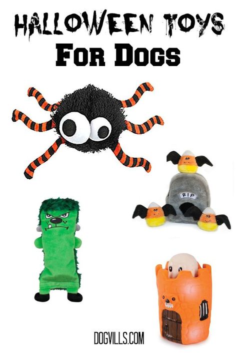 Give your pooch one of these fun Halloween toys for dogs as a treat and maybe he'll show off a few new tricks! Diy Dog Brain Toys, Dog Trick Or Treat, Dog Trick Or Treat Bags, Halloween Party Bags, Halloween Favor Bag, Halloween Dog Toys, Halloween Pet Collar, Durable Dog Toys, Puppy Beds