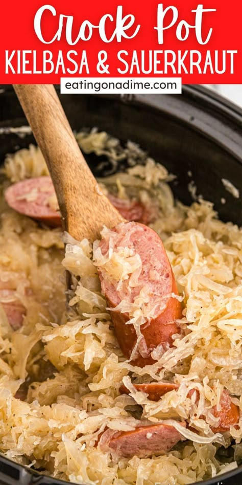 Kielbasa And Sauerkraut Crockpot, Crock Pot Kielbasa, Kielbasa Crockpot, Kielbasa Sauerkraut, Crockpot Pork Recipes, Kielbasa And Sauerkraut, Recipes Cast Iron Skillet, Smoked Sausage And Potato Recipe, Sausage Crockpot Recipes