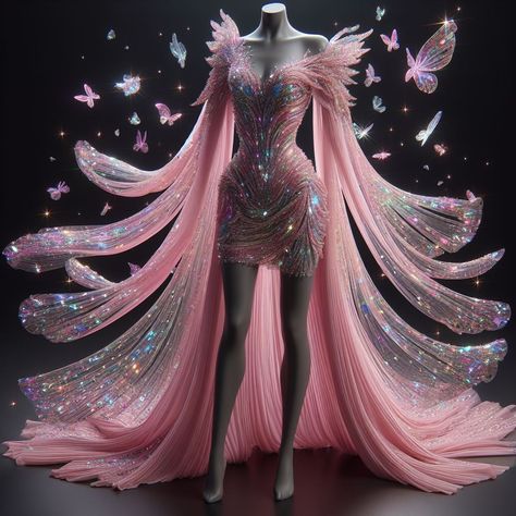 fairy dress 💫💫💫Beautiful picture AI created by អាណាចក្រសម្រស់ [[ Beauty Empire ]] 🇰🇭 Custom Pink Dress, Goddess Oc, Fame Dr Dresses, Fairy Garden Wedding, Jellyfish Dress, Tea Party Vintage, Helloween Wallpaper, Doctor Dress, Pink Jellyfish