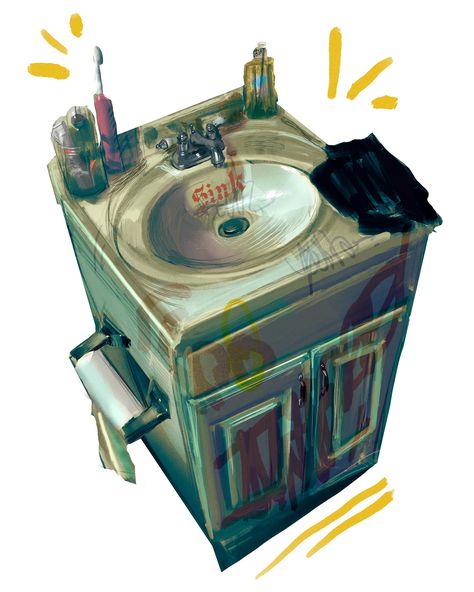 #magtober day 3! Ur bathroom sink 🚰 Bathroom Sink Drawing, Sink Reference, Bathroom Reference, Sink Drawing, Cool References, Sinks Bathroom, Bathroom Art, Bathroom Sink, Art References