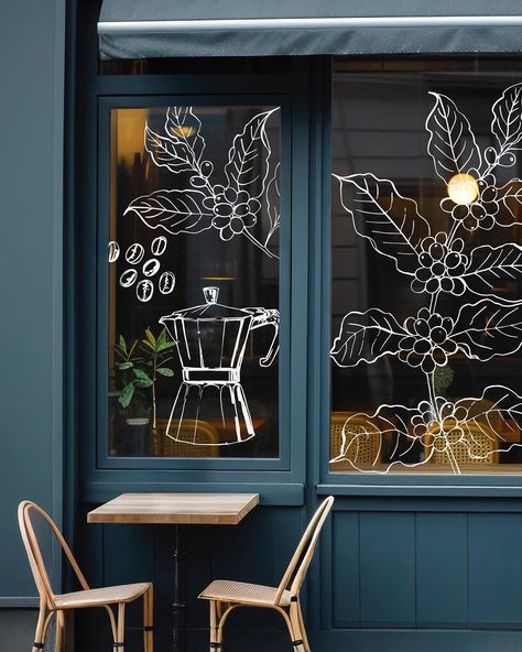 My food illustrations look great on the windows of cafes and restaurants. I would be happy to fulfill such an order for graphics. This is a mock up of cafe. #foodillustration #foodillustrator #illustration #art #foodart #sketchfood Coffee Shop Window Art, Cafe Exterior, Cafe Window, Cafe Culture, Window Illustration, Art Restaurant, Window Drawing, Diy Chalk, Coffee Illustration