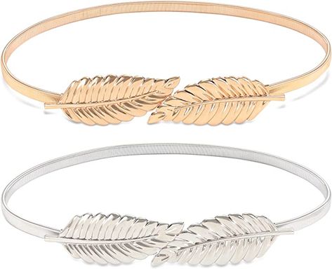 2 Pieces Women Skinny Metal Chain Waist Belt Stretchy Saree Cinch Belt for Dress Gold Sliver (00 Gold, Fit waist 30-33 in) at Amazon Women’s Clothing store Chain Waist Belt, Belt For Dress, Cinch Belt, Branded Belts, Metal Spring, Body Curves, Metal Belt, Dress Gold, Waist Chain