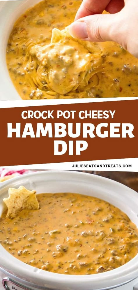 Cheesy Hamburger Dip, Best Cheese Dip, Hamburger Dip, Crockpot Appetizers, Beer Cheese Dip, Dip Recipes Easy, Best Cheese, Cheese Dip, Crock Pot Meals