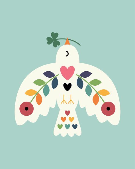 Luck Peace Love - Sending you a little luck, some peace and a lot of love : ) Asian Folk Art, Peace And Love Illustration, Love And Peace Art, Peaceful Drawing, Luck Illustration, Dove Peace, Folk Art Paintings, Give Peace A Chance, Peace Illustration