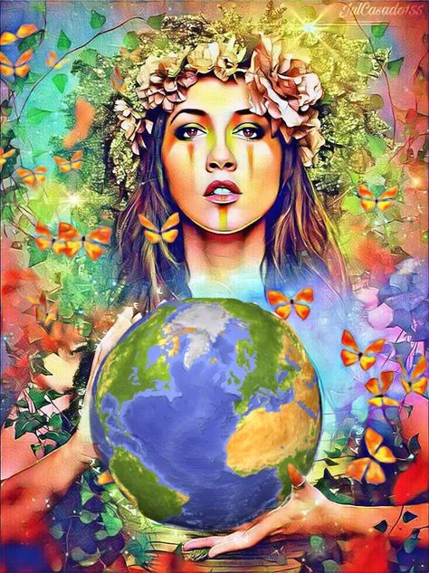 We must love, value, nurture, and take care of the beauty of Earth Mother Gaia. She supports our life and our well-being. Respect her and she will respect us. ❤️ Earth Art Drawing, Mother Earth Drawing, Mother Earth Gaia, Holding Earth, Save Earth Drawing, Earth Day Drawing, Art Competition Ideas, Mother Earth Art, Earth Drawings