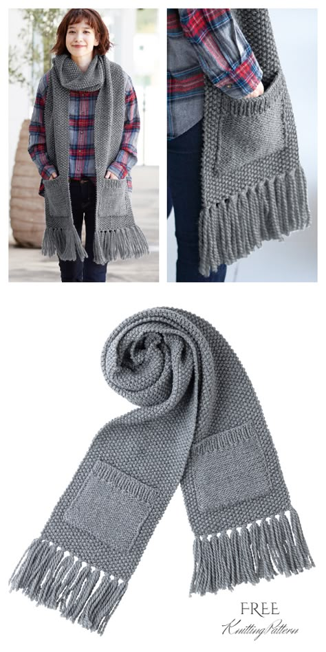 Free Knitting Patterns For Women Scarf, Scarf Knitted Pattern, Blanket Scarf Pattern, Pocket Scarf Pattern, Pocket Scarf, Knitted Pocket Shawls Free Pattern, Knit Scarf Pattern Free, Knit Scarfs, Scarf With Pockets