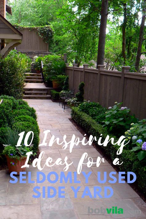 Check out these landscaping ideas to take advantage of your narrow side yard. Large Side Yard Landscaping Ideas, Side Gardens Narrow, Narrow Sideyard Ideas, Side Yard Idea, Narrow Side Garden Ideas, Side Yard Ideas Narrow Between House And Fence, Large Side Yard Landscaping, Large Side Yard Ideas, Side Yard Fence Ideas