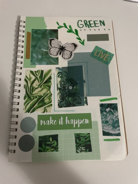 Green Aesthetic Journal Page, Creative Diary Cover Design Ideas, Diy Diary Cover Ideas Creative, Green Notebook Aesthetic, Green Journal Aesthetic, Green Aesthetic Journal, Bookcovers Ideas, Easy Doodle Art Simple, Art Journal Aesthetic