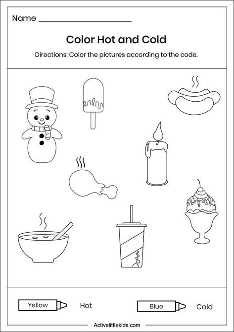 Preschool Activity Worksheets, Worksheets For Daycare, Pk Worksheets Free Printable, Hot Or Cold Worksheet Free Printable, Science Worksheet For Preschooler, Hot And Cold Worksheet Preschool, Coloring For Preschool Free Printable, Preschool Practice Worksheets, Worksheets For Kindergarten Science