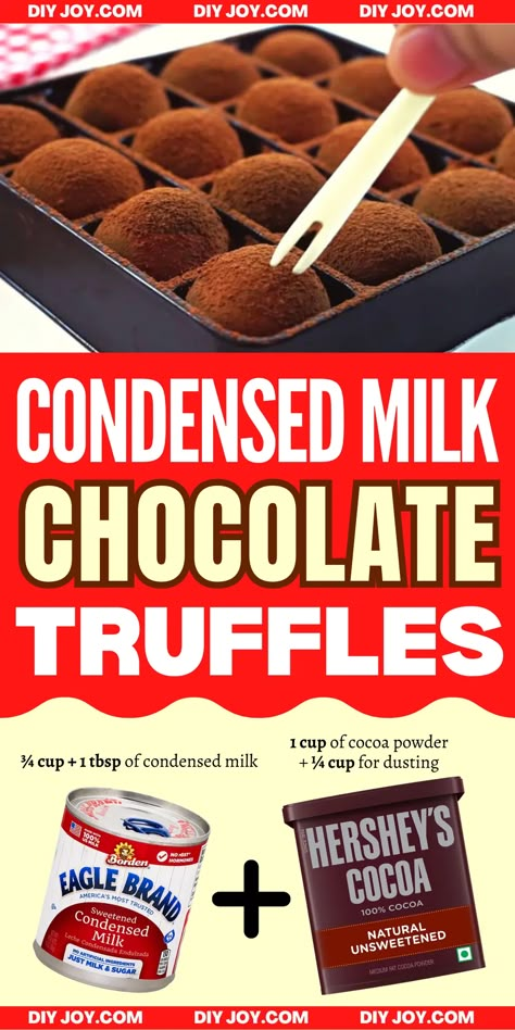 Easy 2-Ingredient Condensed Milk Chocolate Truffles Recipe Diy Chocolate Snacks, Two Ingredient Chocolate Truffles, 2 Ingredient Chocolate Truffles, Two Ingredient Truffles, Milk Chocolate Truffles Recipe, 2 Ingredient Truffles, Sweetened Condensed Milk Truffles, Desserts With Condensed Milk Easy, 2 Ingredient Fudge Condensed Milk