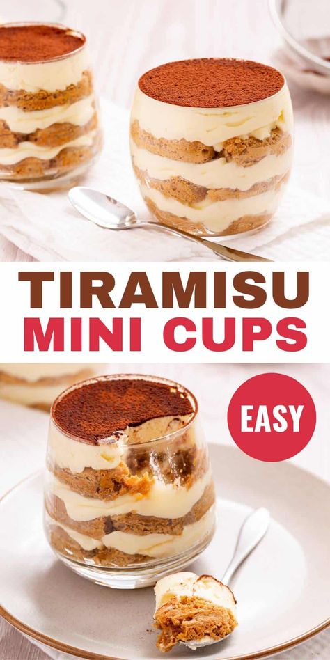 Mini Tiramisu Cups Tiramisu Parfait Recipe, Mini Tiramisu Recipe Dessert Shooters, Individual Tiramisu Recipe, Small Tiramisu Cups, Tiramisu Recipe Cups, Tiramisu In Cups Desserts, Mini Tarimisu Cups, Tirimasu Cups, Tiramisu In Glass Cups