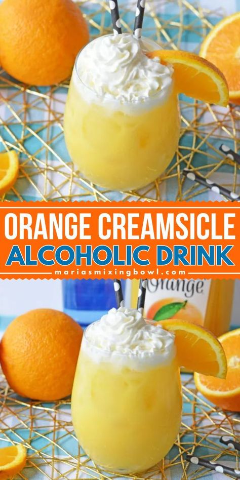 Learn how to make Orange Creamsicle Alcoholic Drink! With a kick of whipped cream vodka, this orange creamsicle cocktail will become one of your favorite drink ideas. Save this fun cocktail recipe! Orange Creamsicle Vodka Drink Recipe, Alcoholic Orange Creamsicle Drink, Vodka Creamsicle Drink, Creamsicle Crush Cocktail, Dream Cycle Drink, Orange Cream Alcoholic Drinks, Orange Dreamsicle Drink Alcohol Vodka, Orange Creamsicle Shots, Orange Creamsicle Drink Non Alcoholic