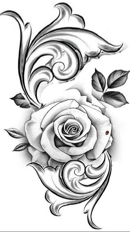 Inner Bicep Tattoo Men Stencil, Filigree Rose Tattoo, Rose Filigree Tattoo Design, Rose Tattoo Drawing Sketches, Rose Banner Tattoo, Chicano Rose Drawing, Tato Jam, Rose Banner, Baroque Tattoo