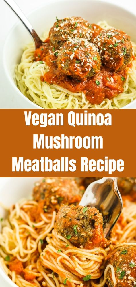 Vegan Quinoa Mushroom Meatballs Quinoa Meatballs Vegan, Best Vegan Meatballs, Vegan Potluck Recipes, Quinoa Mushroom, Vegan Meatballs Recipe, Lacto Vegetarian, Spinach Meatballs, Meal Prep Vegan, Mushroom Meatballs