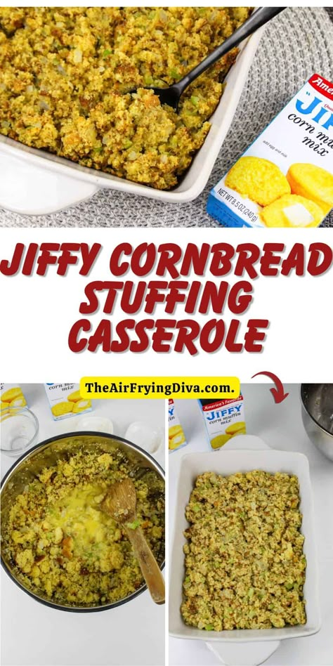 Jiffy Cornbread Stuffing, Cornbread Stuffing Casserole, Easy Cornbread Stuffing Recipe, Making Stuffing, Quick Cornbread, Easy Cornbread Dressing, Side Dish Thanksgiving, Jiffy Recipes, Cornbread Stuffing Recipes