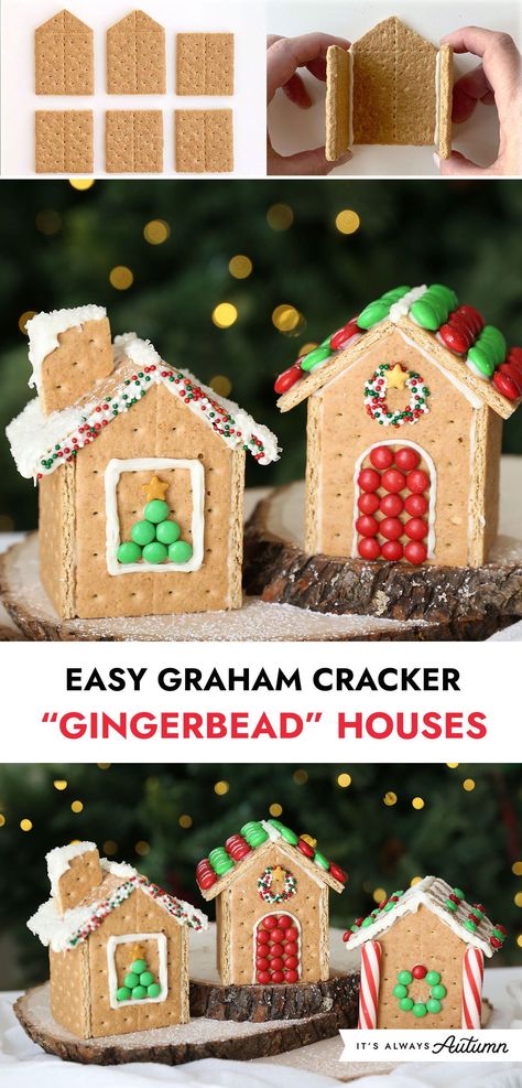 This is the easiest way to make a gingerbread house! Click through for step by step instructions for easy graham cracker houses that won't collapse. Gingerbread House Made Of Graham Crackers, Gingerbread House Ideas With Graham, Gingerbread Houses Using Graham Crackers, How To Make A Gingerbread House With Graham Crackers, Graham Cracker Gingerbread Houses For Kids, Gingerbread House Made From Graham Crackers, Gingerbread House Diy Graham Crackers, Ginger Bread House Out Of Graham Crackers, Diy Gingerbread House With Graham Crackers