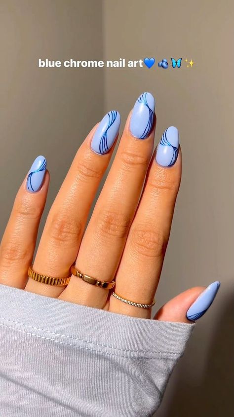 beautiful nail tutorial | beautiful nail tutorial | By Modlady Blue Chrome Nail, Nail Art Chrome, Swirl Nail, Blue Chrome Nails, Swirl Nail Art, Spider Gel, Gel X Nail, Point Paint, Line Nail Art