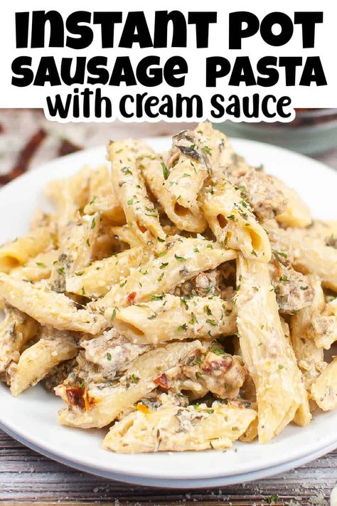 Looking for a delicious and hassle-free dinner idea? Try our Instant Pot Sausage Pasta with Cream Sauce. With just one pot and a few simple ingredients, you can have a flavorful meal on the table in no time. This recipe combines spicy sausage with a creamy tomato sauce that coats every piece of penne pasta. Say goodbye to all the pots and pans - this one-pot wonder will make dinner prep and clean-up a breeze! Pork Sausage Recipes Dinner, Chicken Sausage Recipes Pasta, Pasta With Cream Sauce, Sausage Alfredo Pasta, Air Fryer Beef, Chicken Sausage Pasta, Sausage Rigatoni, Pork Sausage Recipes, Cream Sauce Pasta