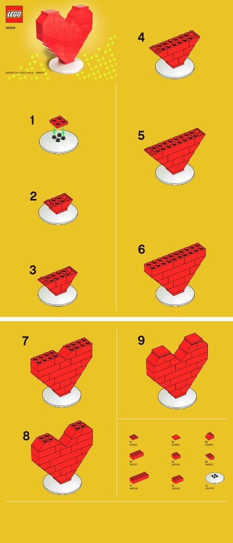 Lego Heart instructions Lego Heart, Lego Hacks, Easy Lego Creations, Lego Wedding, Lego Machines, Instructions Lego, Lego Challenge, Lego Gifts, Lego Club