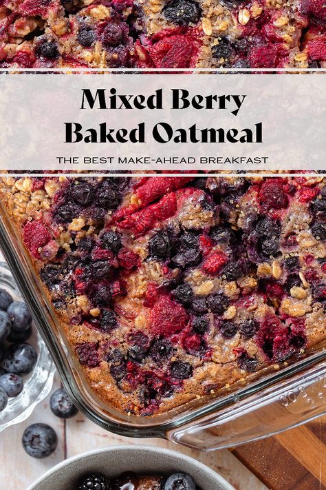 Oatmeal With Frozen Berries, Oatmeal Frozen Berries, Berry Oatmeal Bake Healthy, Yogurt And Berries Breakfast, Mixed Berry Baked Oatmeal, Mixed Berry Oatmeal, Baked Oatmeal Berries, Baked Oatmeal With Berries, Baked Oatmeal Frozen Berries