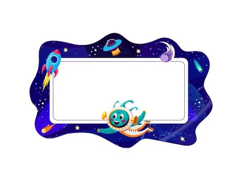 Alien Galaxy, Cartoon Frame, Premium Vector Cartoon, Space Landscape, Funny Alien, Galaxy Planets, Galaxy Theme, Alien Character, Blank Templates