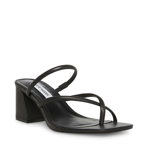 EFFIE Black Leather Strappy Square Toe Heel | Women's Heels – Steve Madden Black Heels Sandals, Black Chunky Sandals, Black Heel Sandals, Chunky Black Sandals, Christmas List 2022, Heels Steve Madden, Steve Madden Store, Square Toe Heels, Chunky Sandals