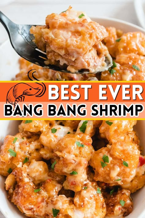 Our Bang Bang Shrimp recipe is adapted from the delicious Bonefish Grill appetizer. It’s the perfect crunchy, sweet, and spicy fried shrimp. It’s bursting with mouthwatering flavor and it’s truly unlike any other shrimp recipe that’s out there! Bambam Shrimp Recipe, Kapow Shrimp Montanas, Bang Bang Shrimp Tacos With Slaw, Bang Bang Shrimp Skewers, Blackstone Grill Shrimp Recipes, Boom Boom Shrimp Recipe, Air Fryer Bang Bang Shrimp Tacos, Pork And Shrimp Recipes, Shrimp Dijon Recipes