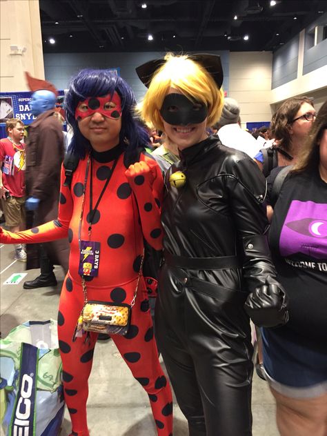 Ladybug and Cat Noir at Raleigh Super Con 2017 Cat Noir And Ladybug Costume, Ladybug And Cat Noir Halloween Costume, Miraculous Ladybug Halloween Costumes, Ladybug And Cat Noir Cosplay, Chat Noir Costume, Ladybug And Cat Noir Costume, Cat Noir Cosplay, Cat Noir Costume, Comics Ladybug