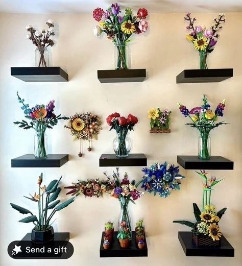 Lego Collection Display, Cutesy Room, Lego Garden, Lego Shelf, Lego Home, Lego Plants, Lego Room Decor, Flowers Display, Lego Flowers