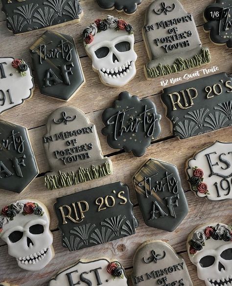 30th Birthday Spooky Theme, Rip To Your 30s Party, Halloween 40th Birthday Cakes, Halloween Theme 30th Birthday, Goodbye To 20s 30th Birthday, Black Out 30th Birthday, Scorpio 30th Birthday, 30th Birthday Ideas For Men Halloween, 30 Year Old Party Theme