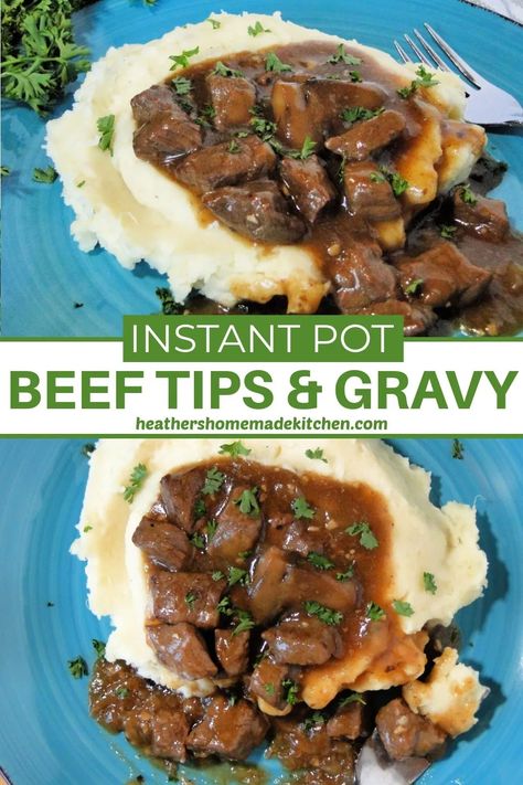 Beef Tips And Gravy Recipe, Beef Tips With Gravy, Instant Pot Beef Tips, Tender Beef Tips, Instant Pot Stew, Beef Tip Recipes, Beef Recipe Instant Pot, Beef Tips And Gravy, Stew Meat Recipes