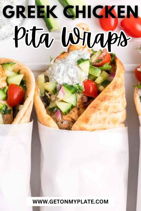 Greek Chicken Pita Tzatziki, Pita Wraps Chicken, Tzatziki Pita Wrap, Greek Wraps Chicken Tzatziki Sauce, Pita Chicken Sandwich, Greek Chicken Pita Wraps, Chicken Tzatziki Wrap, Greek Chicken Pita Recipes, Chicken Pitas Greek