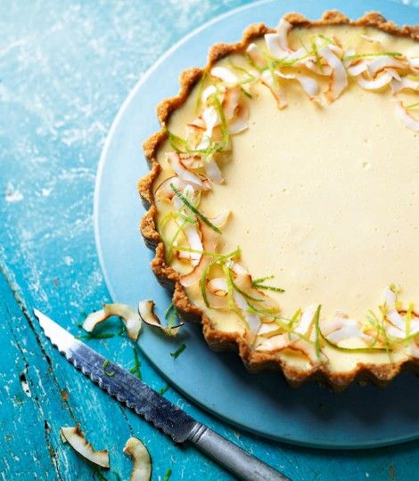 Lime and coconut tart - delicious. magazine Coconut Tart, Lime Recipes, Delicious Magazine, Digestive Biscuits, Sweet Pie, Sweet Tarts, Tart Recipes, Toasted Coconut, Sweet Savory