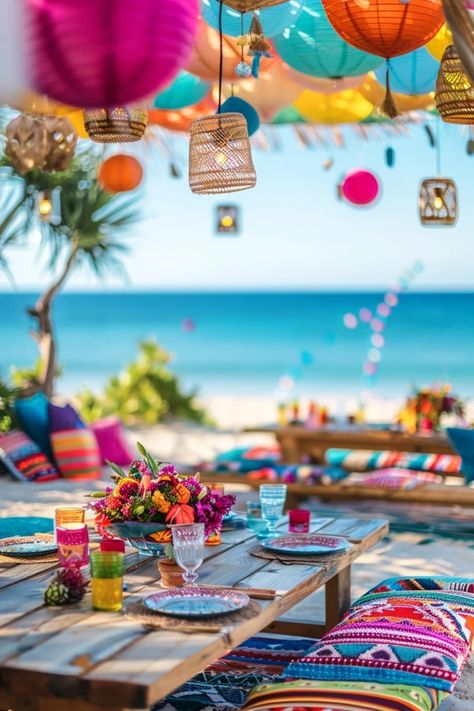 Beach Birthday Bash: Unforgettable Ideas & Tips Beach Bbq Party, Ibiza Party Decorations, Beach Party Decorations Outdoor, Beach Decorating Ideas For Party, Beach Birthday Party Aesthetic, Birthday At The Beach, Beach Party Ideas, Ibiza Party, Tropical Adventure