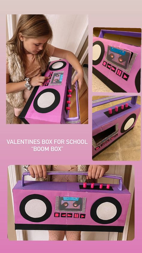 Boom Box Valentines Boxes, Boombox Valentine Box Ideas, Boom Box Diy, Diy Boombox, Valentines Box Ideas, Valentine Boxes For School, 90s Party Decorations, Valentines Diy Kids, Kids Valentine Boxes