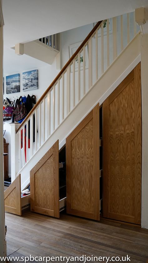 Under stair cupboards oxford carpenter, stair balustrade oxford, Stair Shoe Storage, Shoe Storage Under Stairs, Under Stair Storage Ideas, Stair Storage Ideas, Under Stairs Drawers, Door Under Stairs, Under Eaves Storage, Cabinet Under Stairs, Understairs Ideas