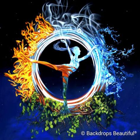 Backdrops Beautiful | Hand Painted Scenic Backdrop Rentals and Sales Water Air Fire Earth Illustration Art, 5 Elements Of Nature Painting, Fire Theme Decorations, 4 Elements Theme Party, Klaus Tattoo, 5 Elements Of Nature, Water Artwork, Earth Tattoo, Earth Air Fire Water