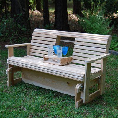 LA Cypress Swings Patio Bench CGF5 Flip Cup Holder Glider Bench Yard Benches, Porch Glider, Glider Bench, Outdoor Glider, Patio Glider, Cypress Wood, Wooden Porch, Porch Swings, Patio Swing