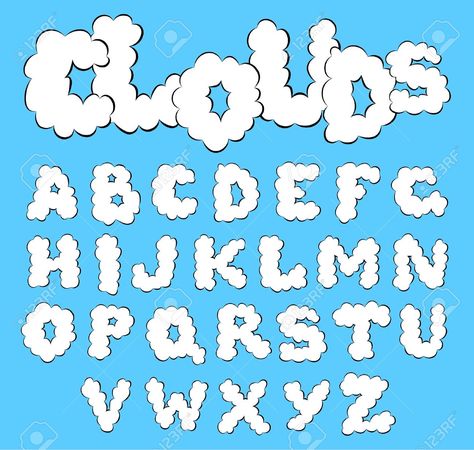 Cloud Typography, Fonts Bubble, Wind Logo, Alfabet Font, Bubble Letter Fonts, Font Bubble, Bubble Font, Writing Fonts, Graffiti Alphabet